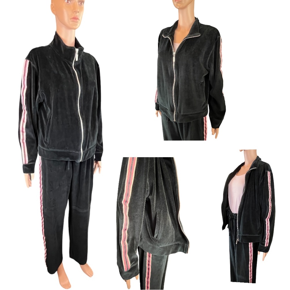 Mountain Lake Casuals Faux Velvet Velour 2 Piece Tracksuit, Black Pink | L - Picture 2 of 15